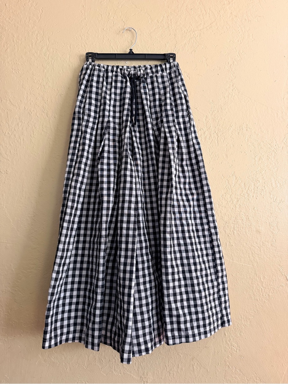 Black & White Gingham Wide Leg Pants with Pockets